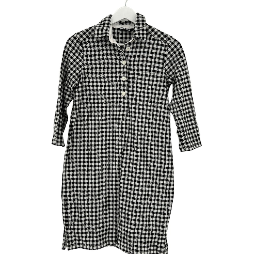 Lands' End Black and White Gingham Long Sleeve Dress